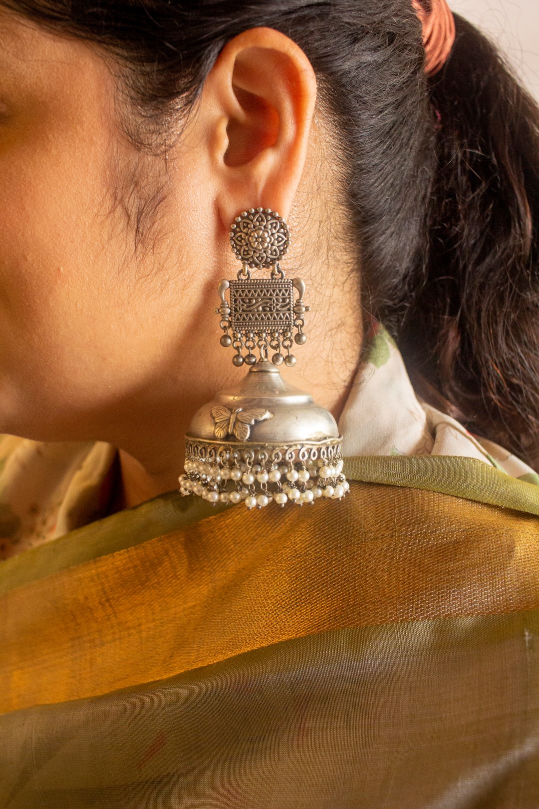 Silver Look Alike Statement Butterfly Jhumka