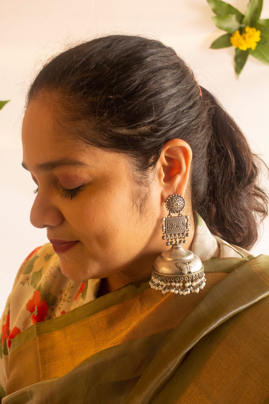 Silver Look Alike Statement Butterfly Jhumka