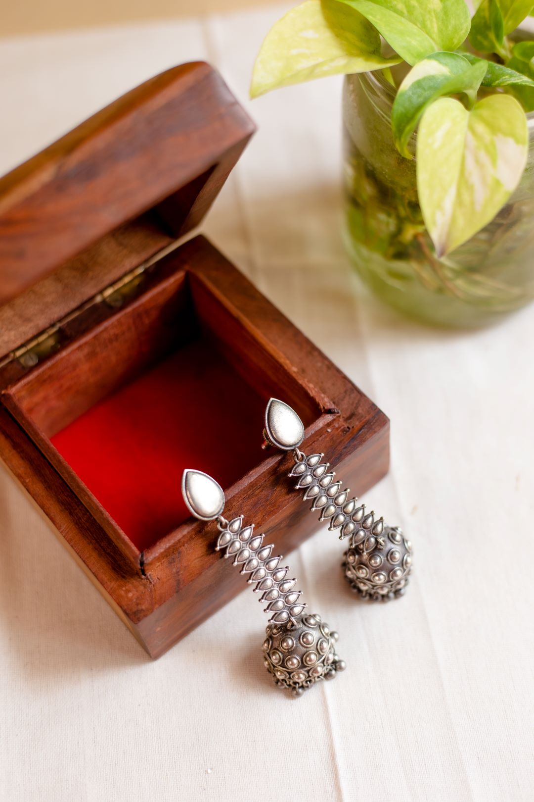 Silver Look Alike Tear Drop Long Jhumka