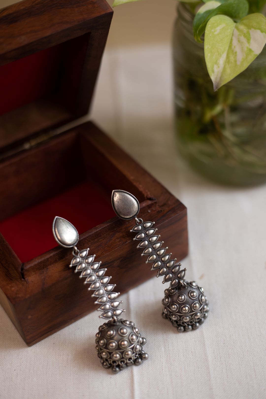 Silver Look Alike Tear Drop Long Jhumka