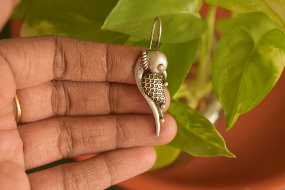 Daily Wear Oxidised Parrot Hook Drop
