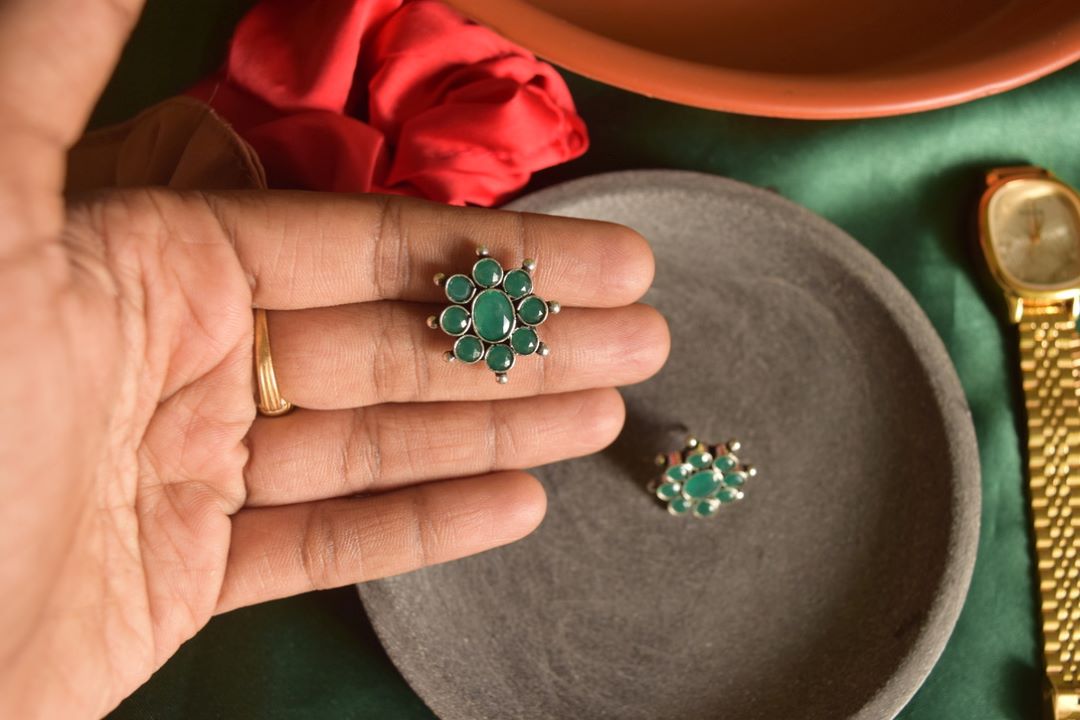 Oxidised Small Flower Stud-27A