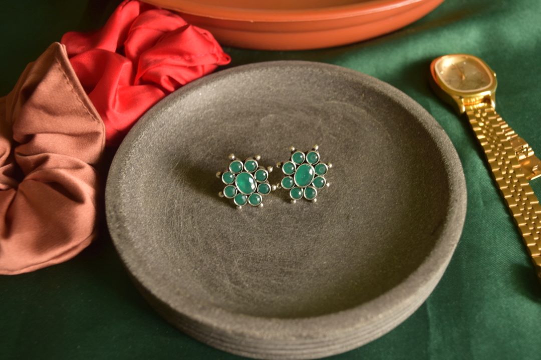 Oxidised Small Flower Stud-27A