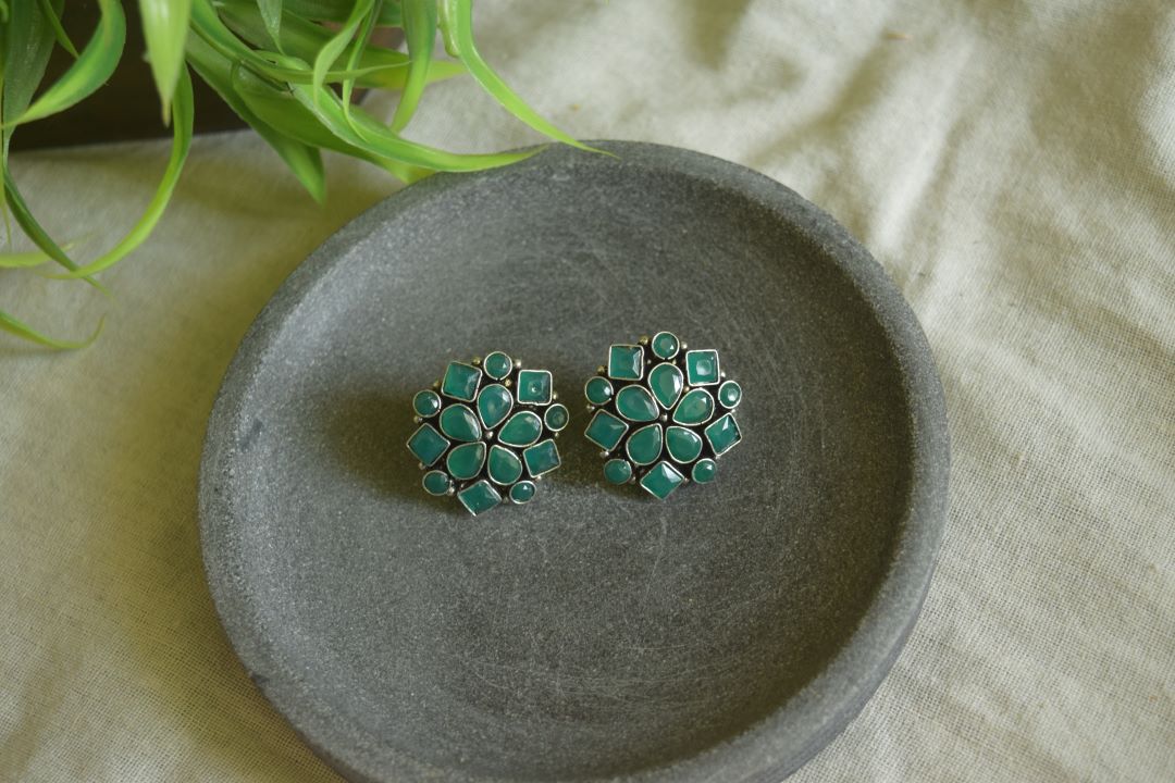Oxidised Geometric Flower Stud - Model 1-28B