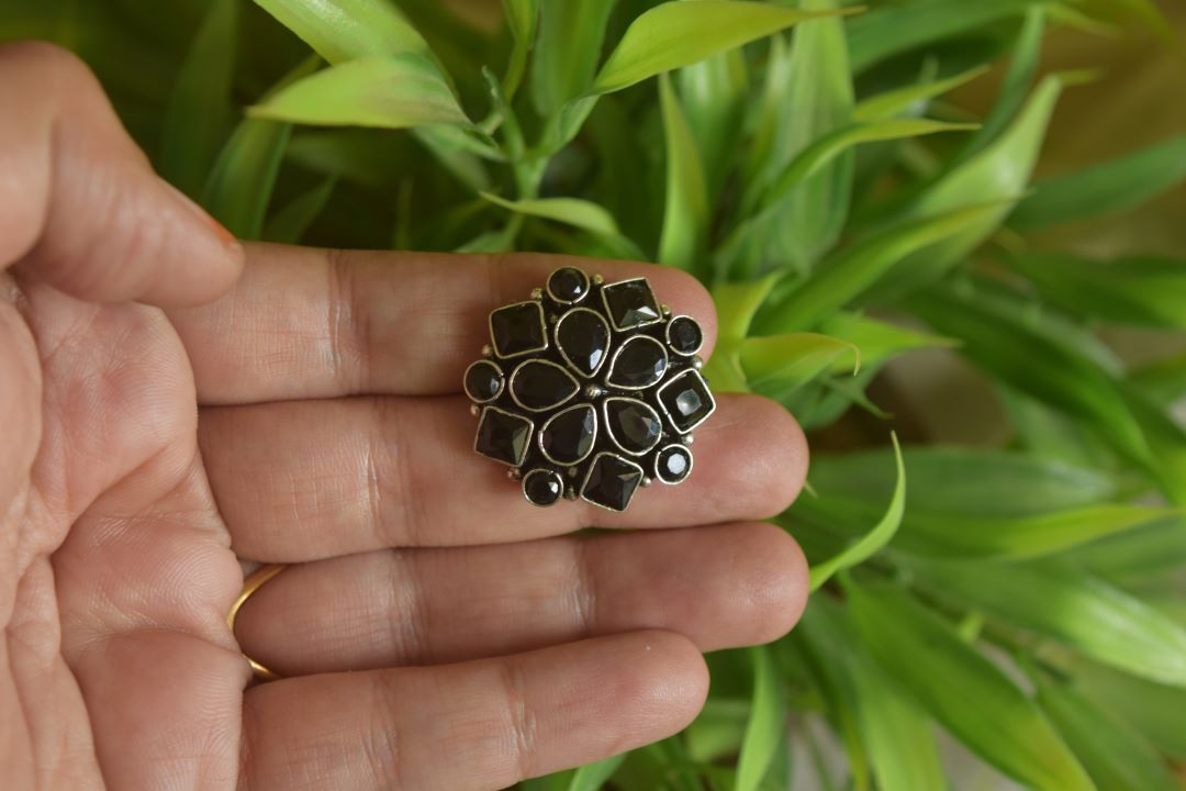 Oxidised Geometric Flower Stud - Model 1-28D