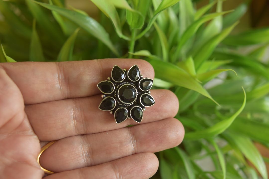 Oxidised Geometric Flower Stud - Model 2-29C