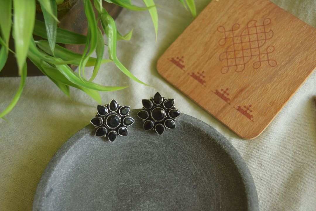 Oxidised Geometric Flower Stud - Model 2-29C