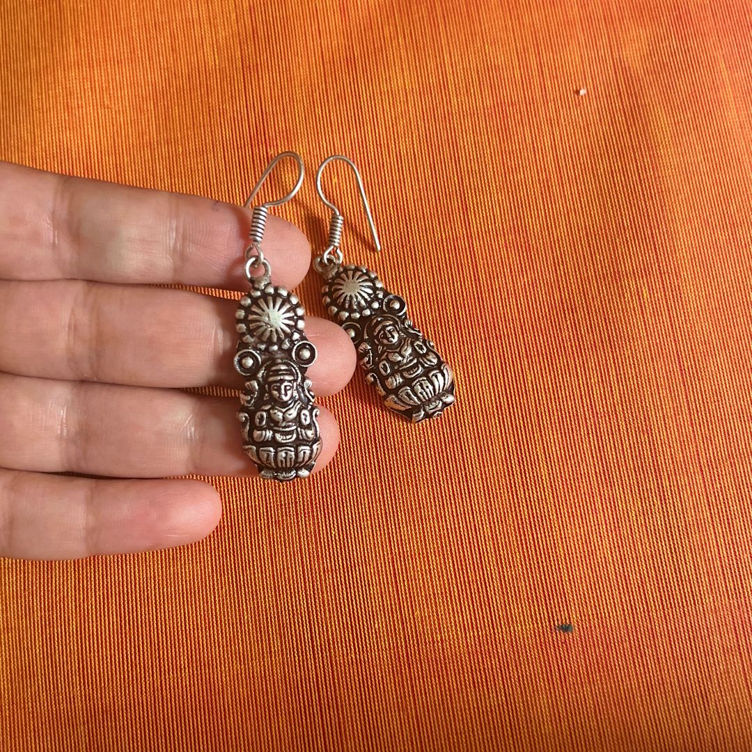 Oxidised Hook Drop Lakshmi Carving