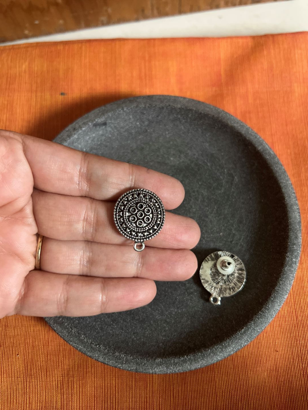 Oxidised Round Carving Stud Small