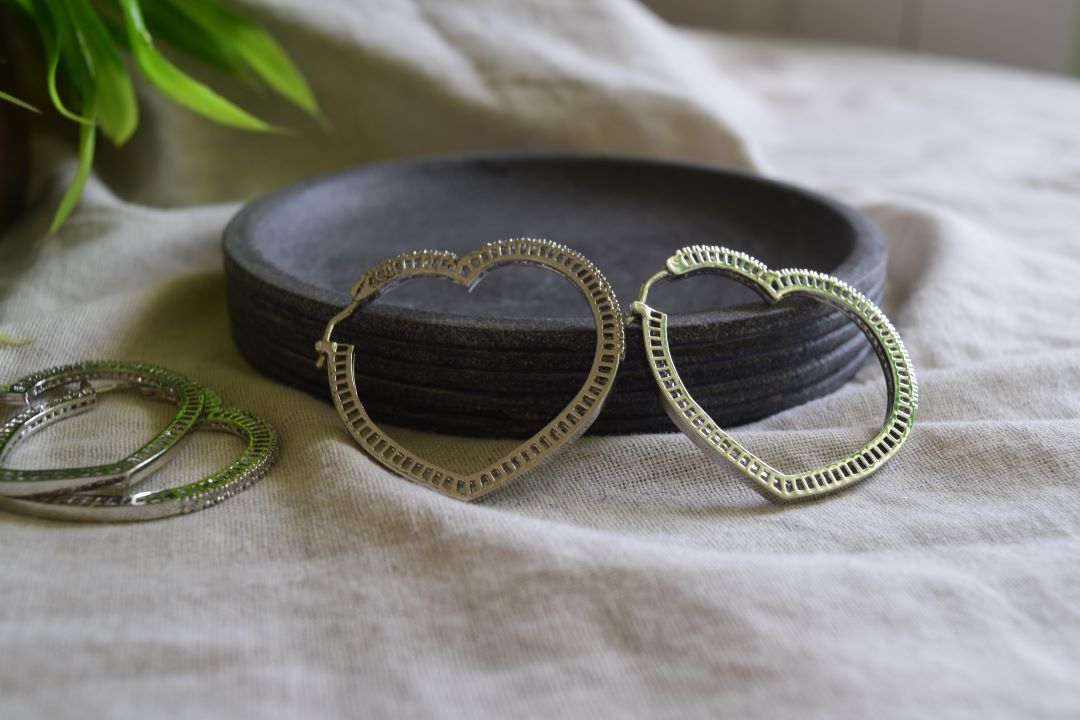 Oxidised Hook Drop Heart Shape Stud