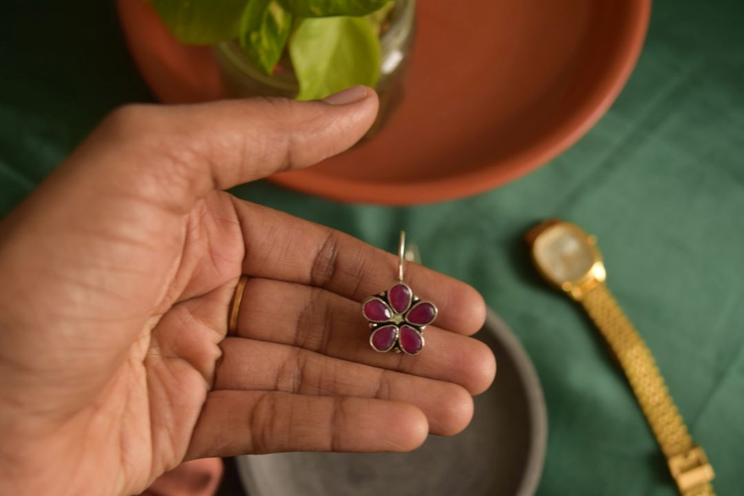 Oxidised Hook Drop Flower Small Model 1-58A