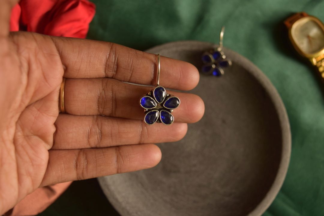 Oxidised Hook Drop Flower Small Model 1-58C