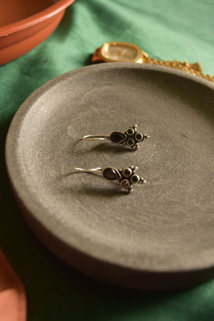 Oxidised Hook Drop Tiny Grape Bunch Earrings