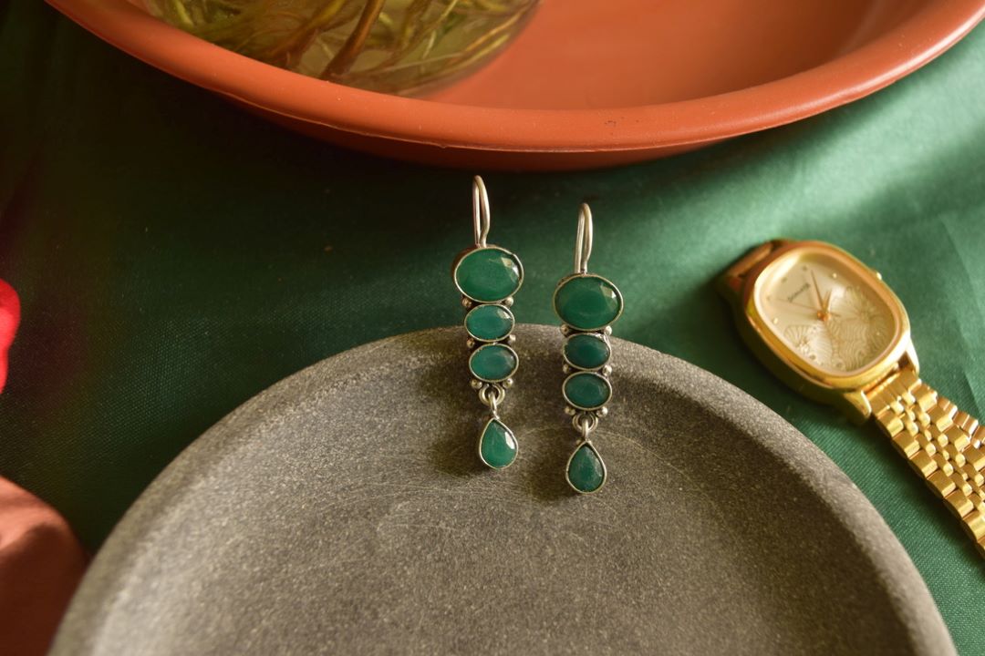 Oxidised Layered Round Hook Drop-63B
