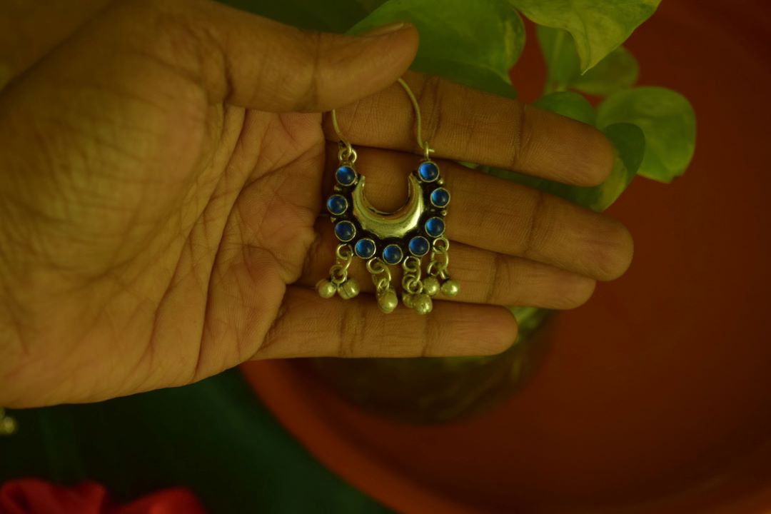 Oxidised Half Moon Small Stone Chandbali -66A