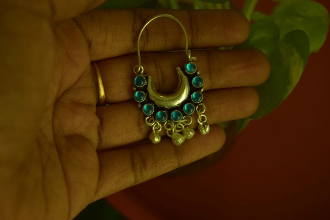 Oxidised Half Moon Small Stone Chandbali -66B