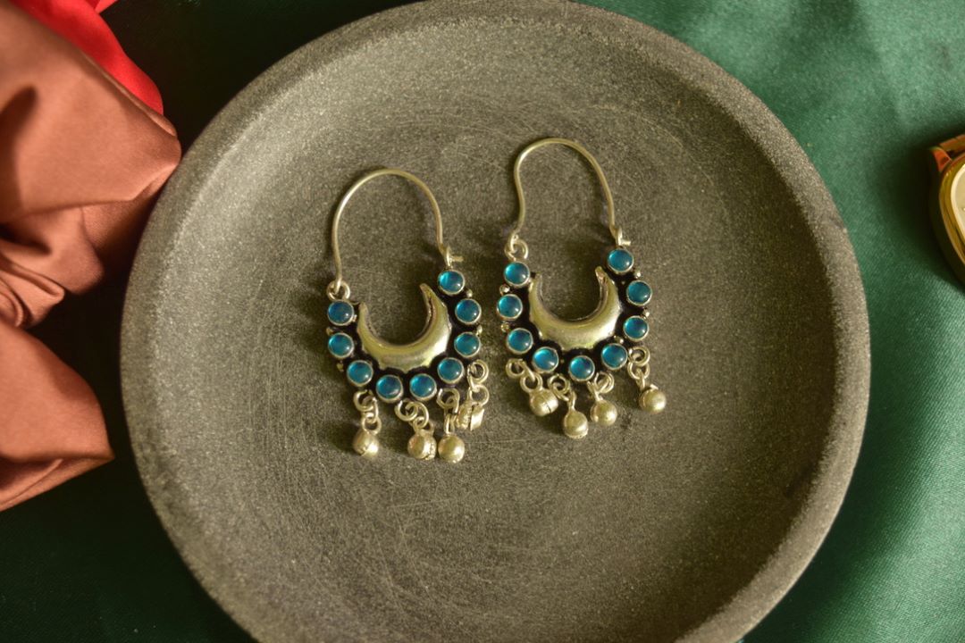 Oxidised Half Moon Small Stone Chandbali -66B