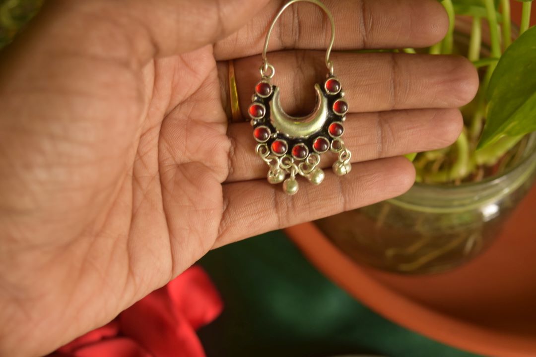 Oxidised Half Moon Small Stone Chandbali-66C