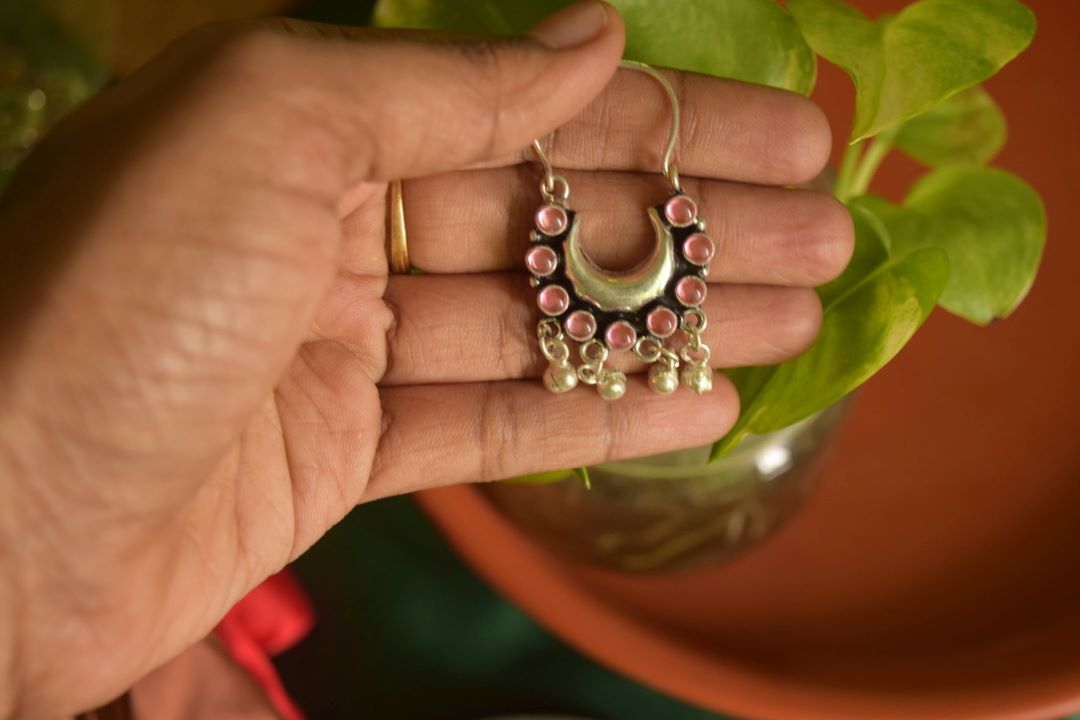 Oxidised Half Moon Small Stone Chandbali-66D
