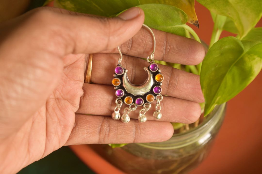 Oxidised Half Moon Small Stone Chandbali-66E