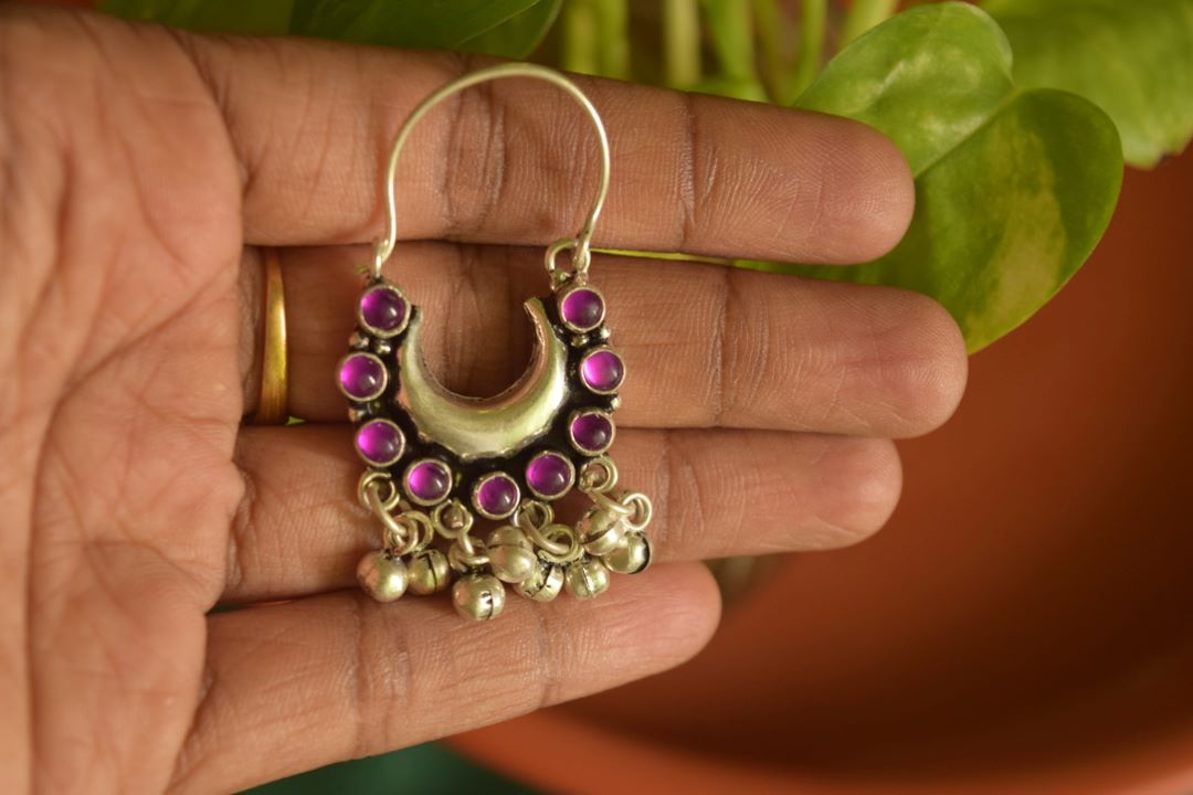 Oxidised Half Moon Small Stone Chandbali -66F
