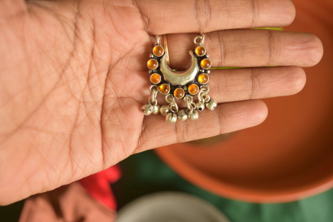 Oxidised Half Moon Small Stone Chandbali-66G