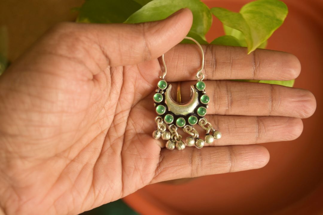 Oxidised Half Moon Small Stone Chandbali-66H