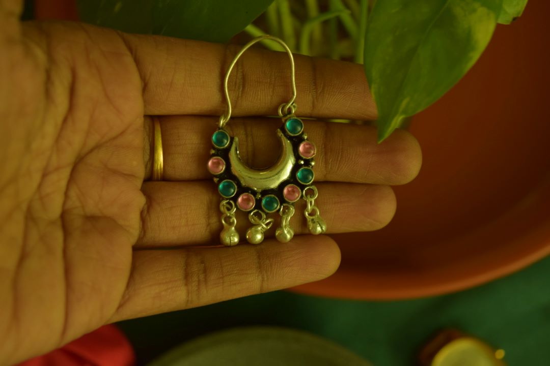 Oxidised Half Moon Small Stone Chandbali-66I