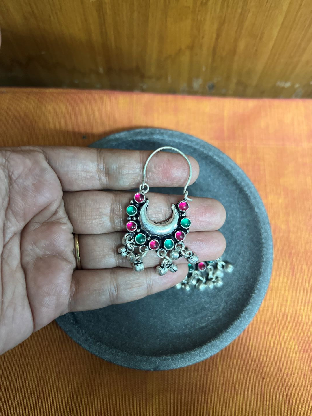 Oxidised Half Moon Small Stone Chandbali-66J