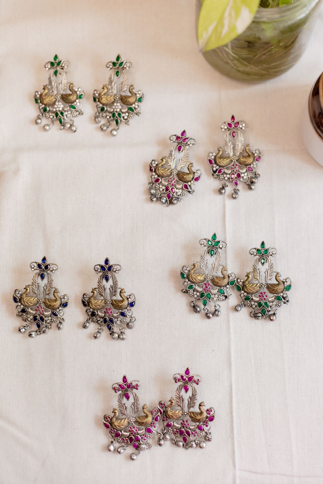 Dual Tone Twin Peacock Ghunghroo Earrings - 107A