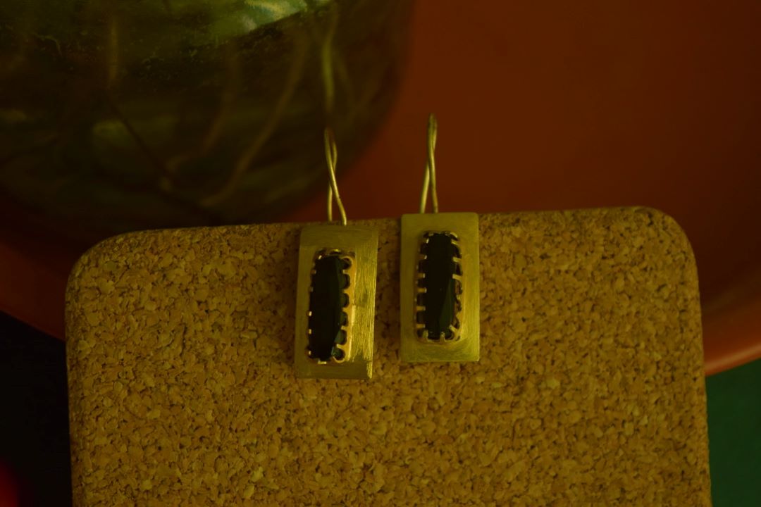 Gold Finish Hook Drop Square Stud -111C