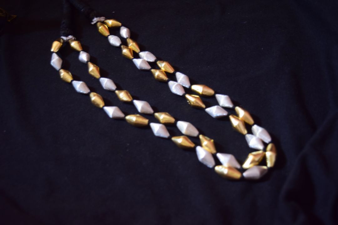 2 Layer Dolki -Black thread Golden & Silver Beads with stud