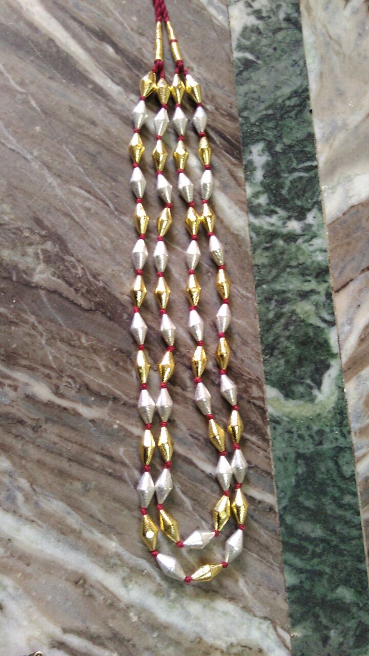 2 Layer Dolki -Black thread Golden & Silver Beads with stud