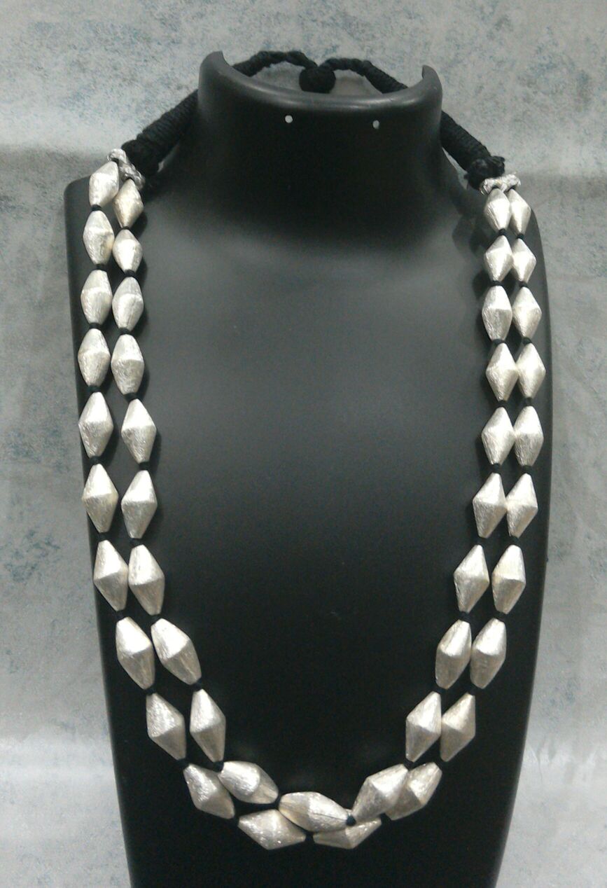 2 Layer Dolki - Black thread Silver Beads without stud