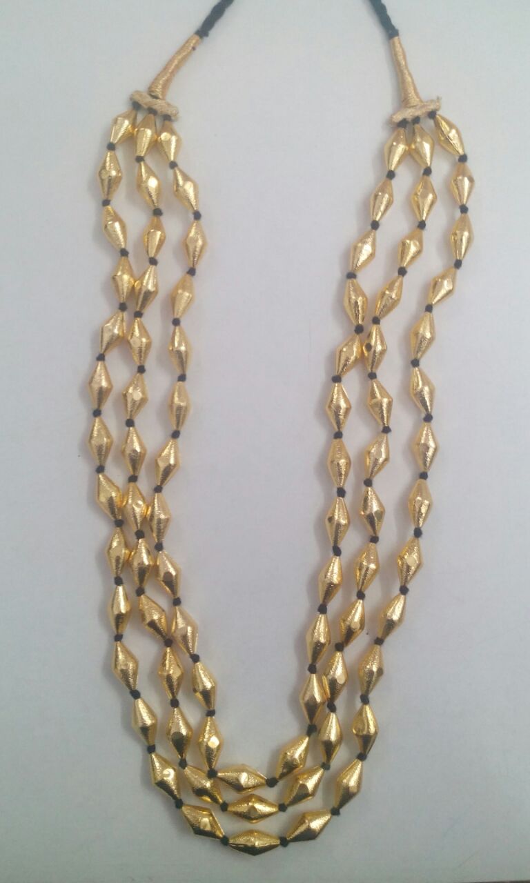 3 Layer Dolki - Black thread Golden Beads without Stud