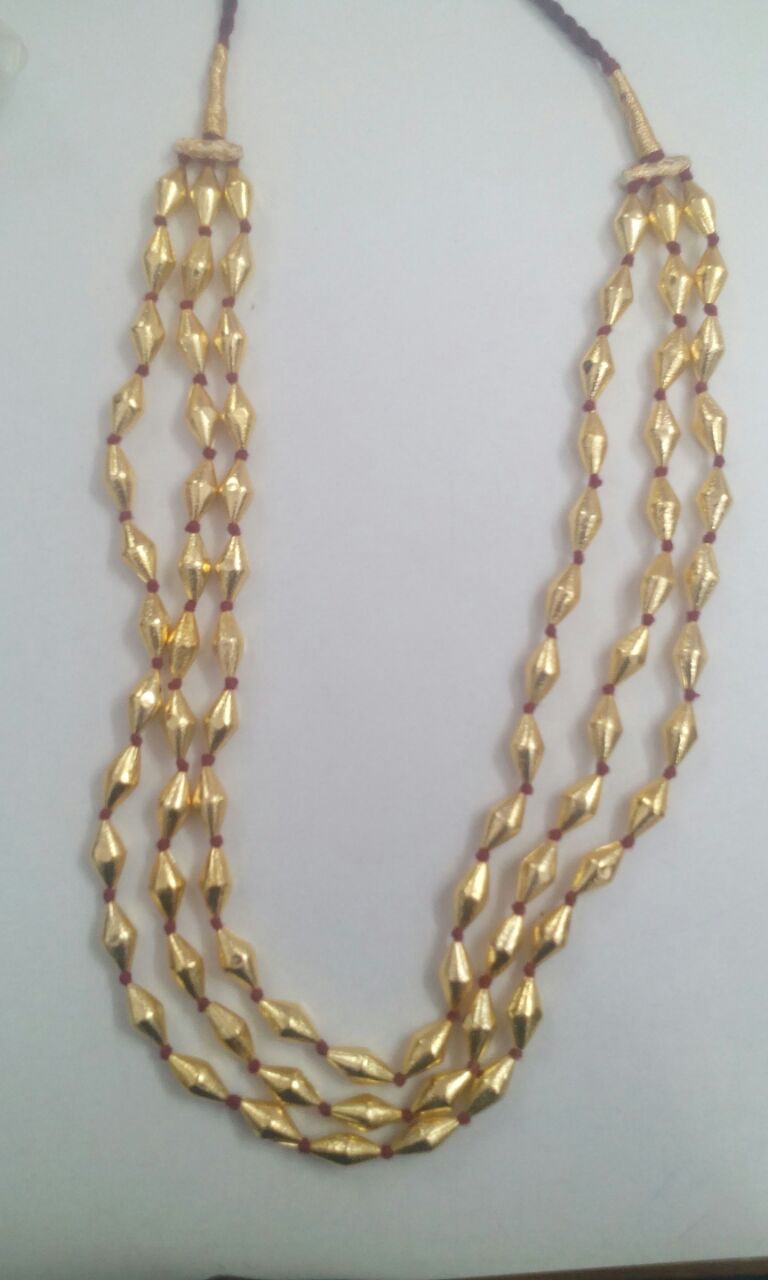 3 Layer Dolki - Orange thread Golden Beads without stud