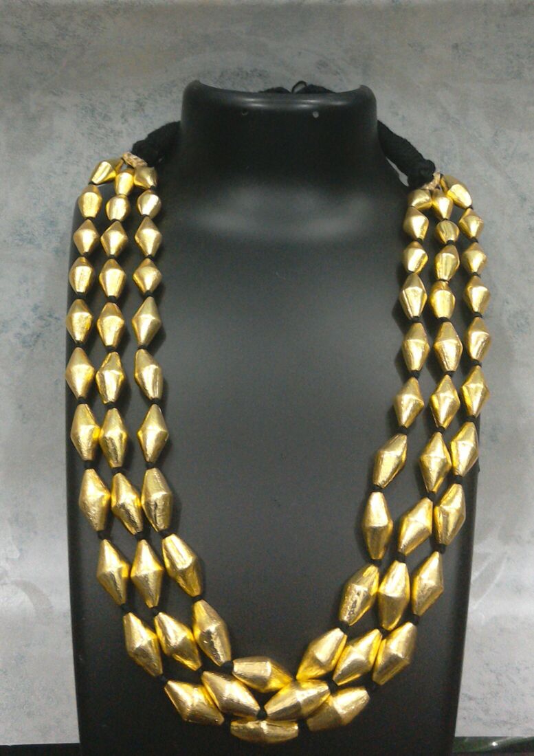 3 Layer Dolki - Orange thread Golden Beads without stud