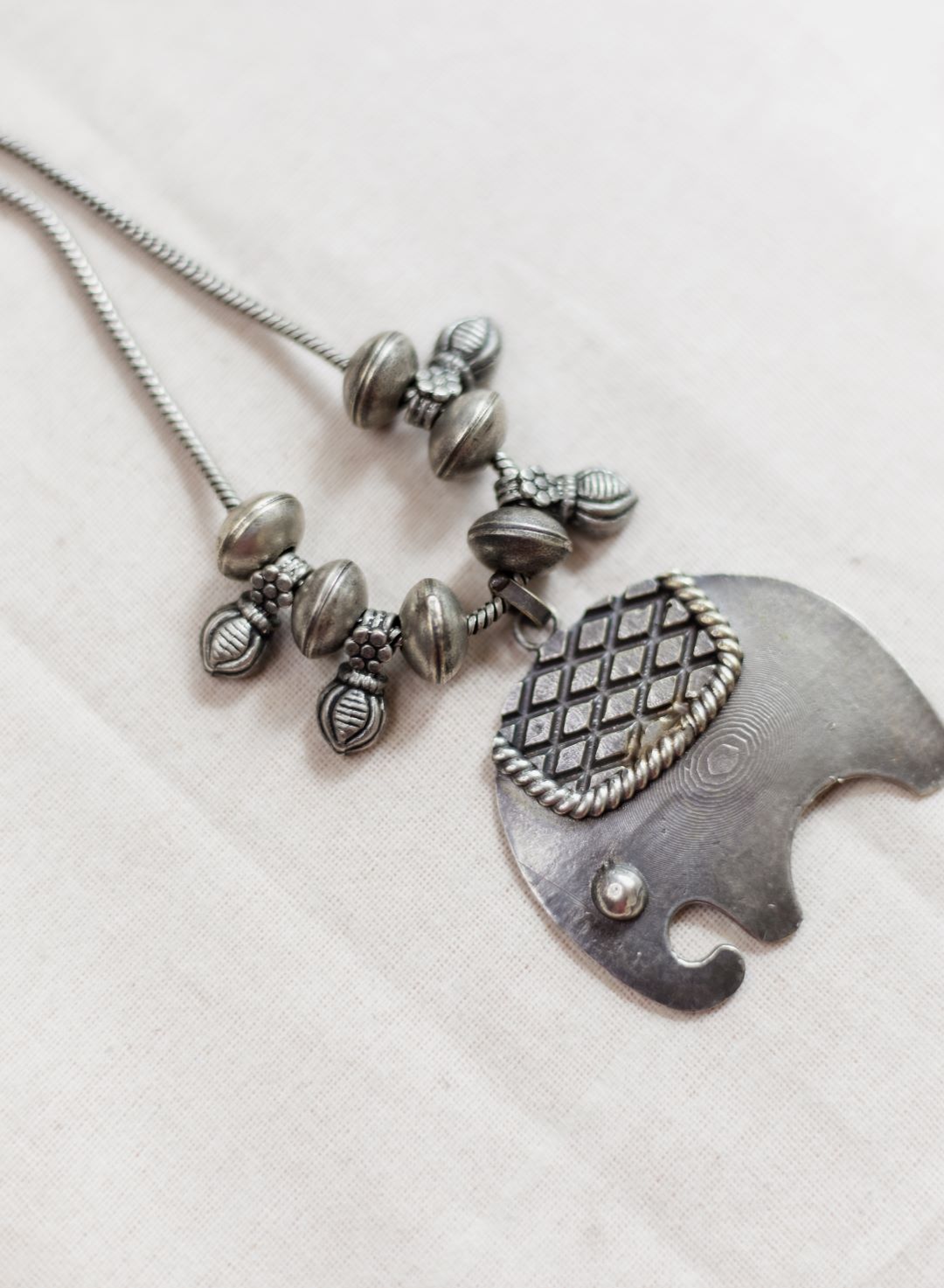 Silver Finish Chain with mango motifs & elephant pendant