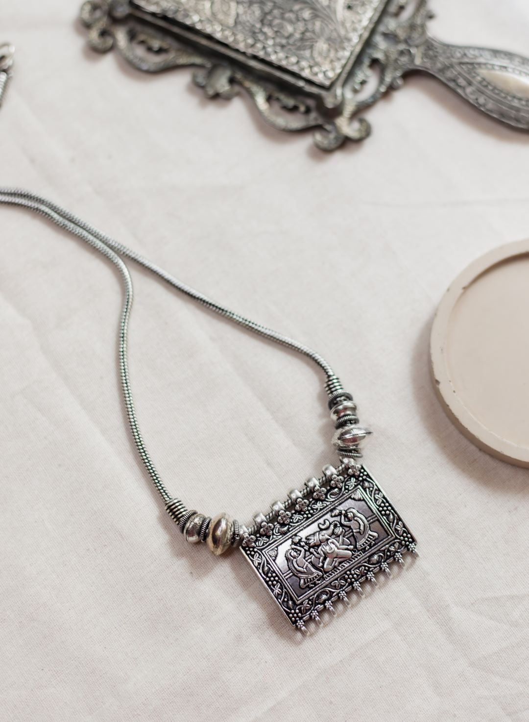 Silver Finish Chain rectangle vinayagar pendant