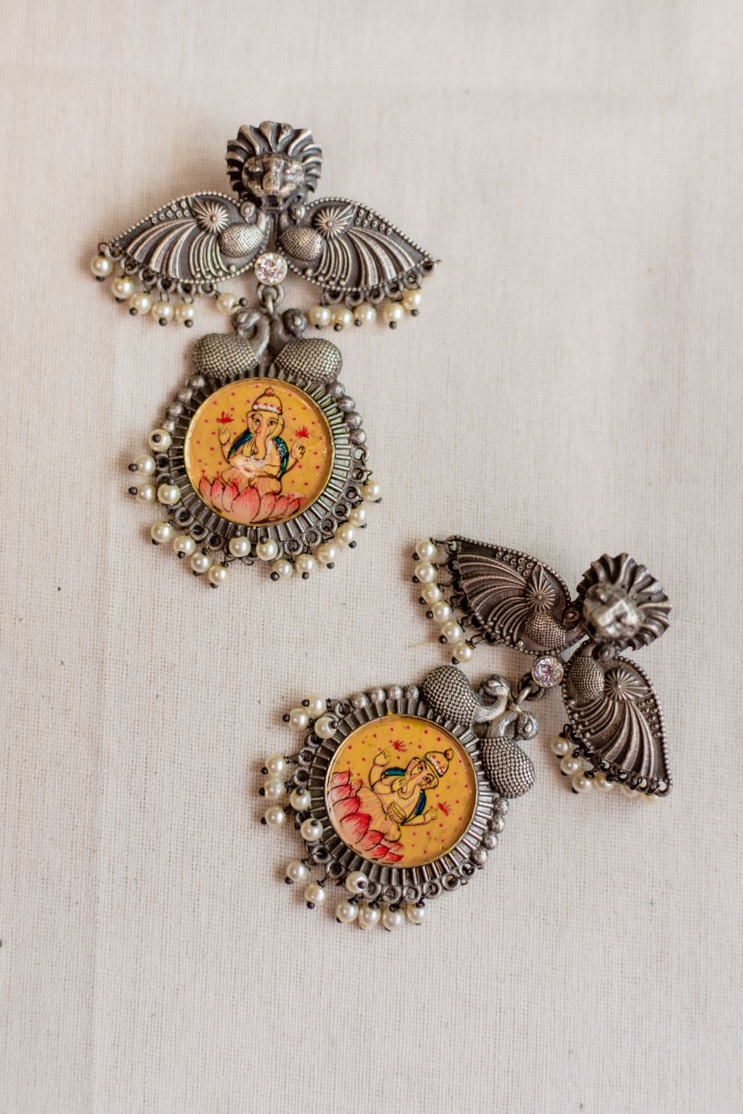 Silver Finish Twin peacock ,vinayagar haaram