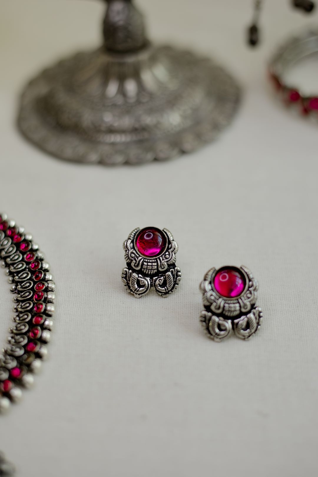 Silver Finish mango motifs Necklace & lakshmi pendant