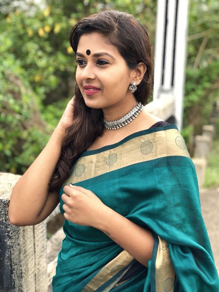 Silver Finish Lakshmi Coin Necklace with stud