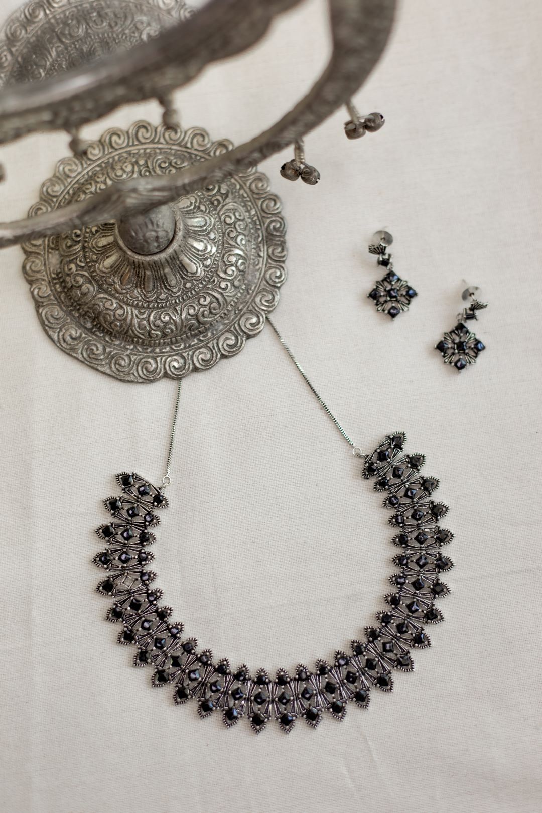 Silver Finish 3 layered Geometry Necklace -44B