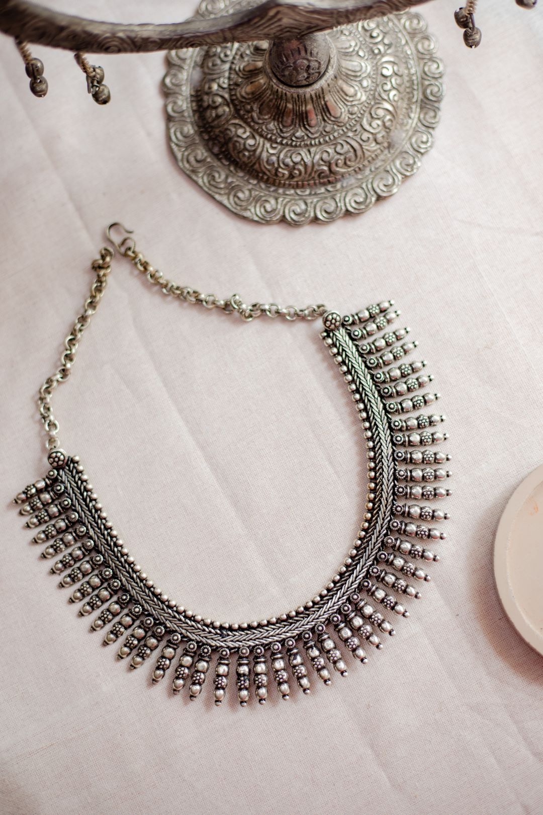 Silver Finish Spike Kolhapuri Necklace Model 3 with stud