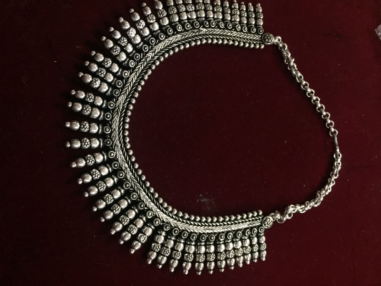 Silver Finish Spike Kolhapuri Necklace Model 3 with stud
