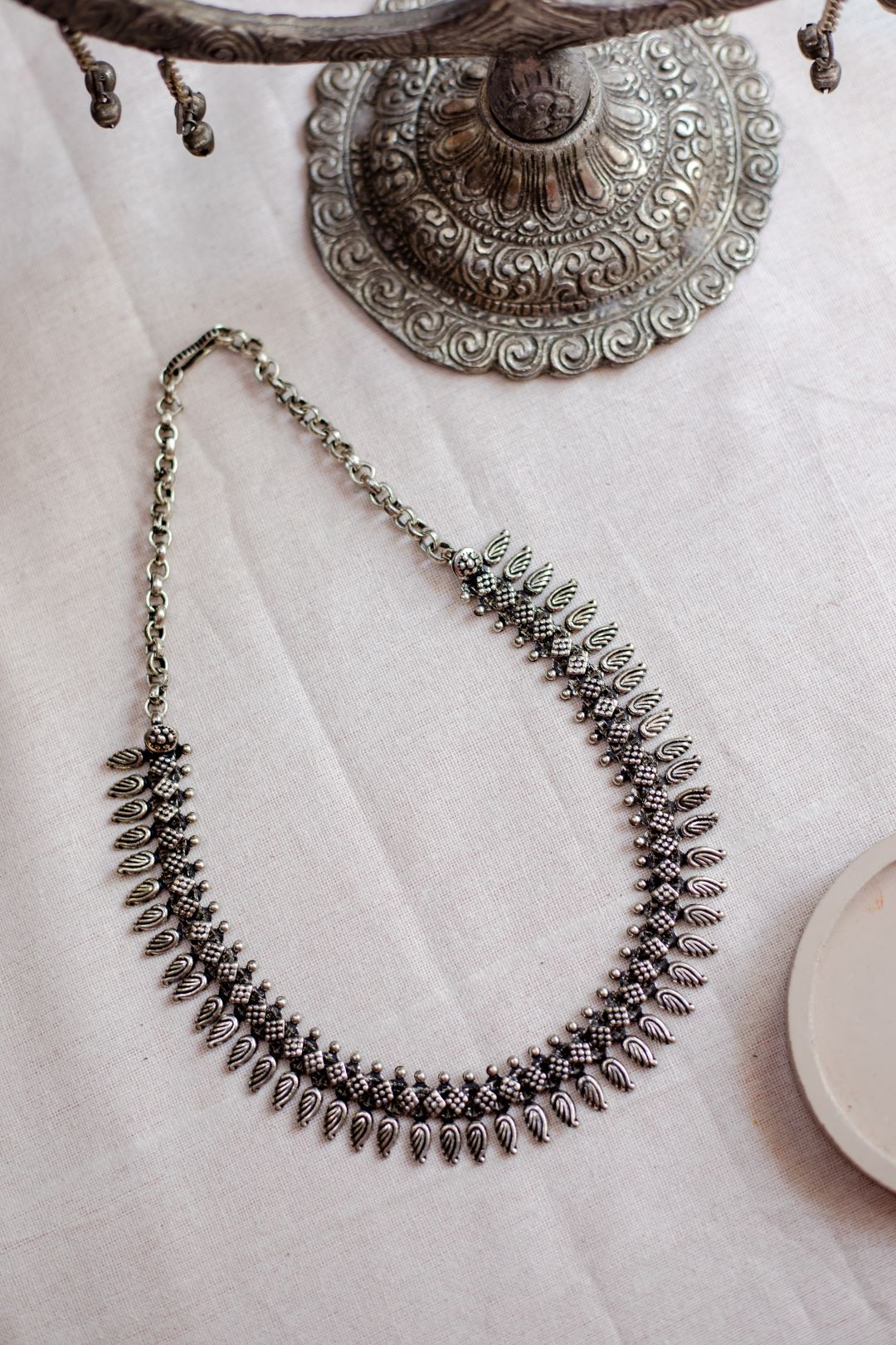 Silver Finish Sequance diamond with feather droplets - Mini Kolhapuri Necklace