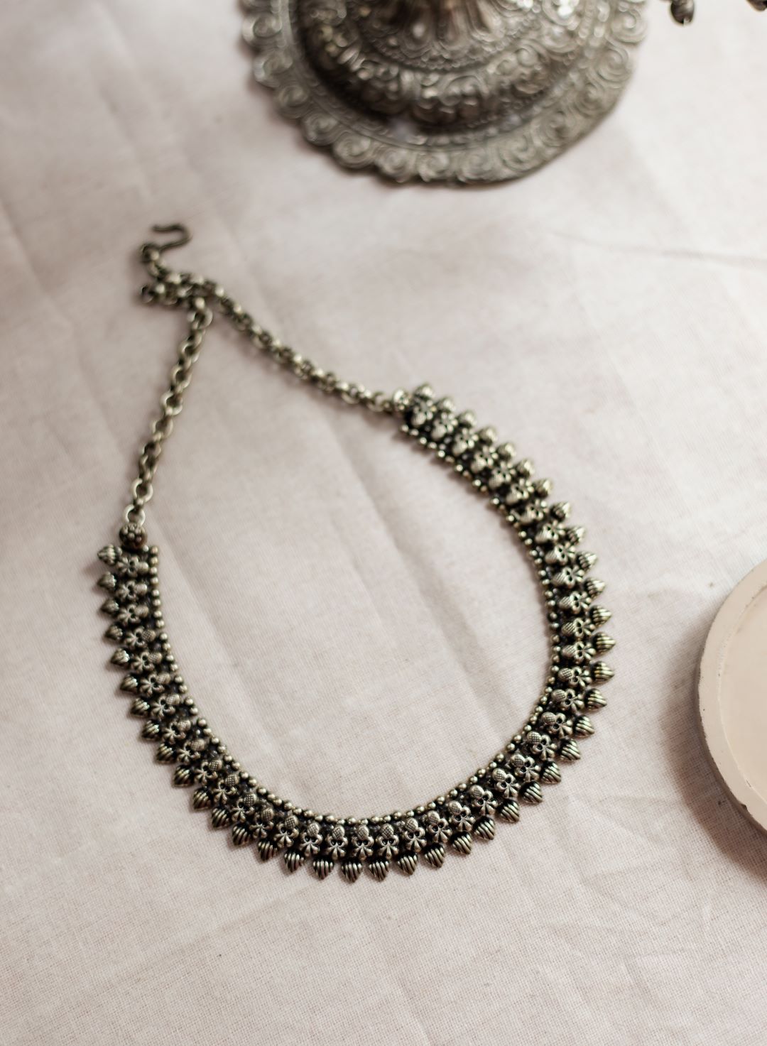 Silver Finish Octopus / Skull Sequence stone with heart droplets - Mini Kolhapuri Necklace