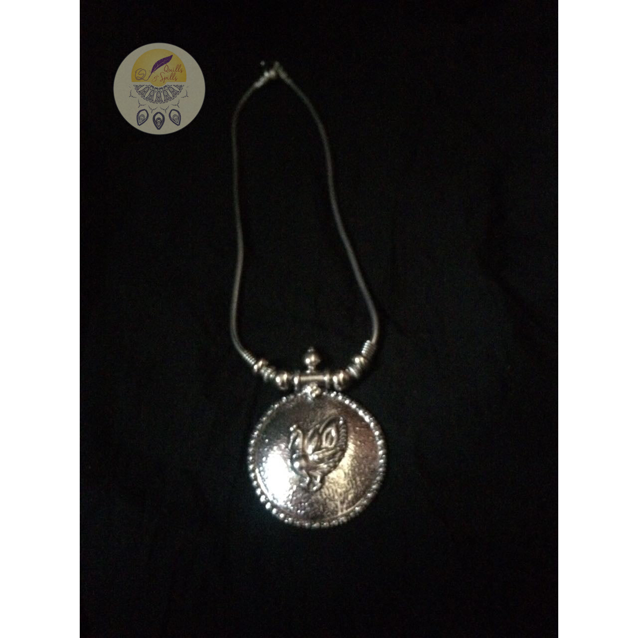 Silver Finish Chain with peacock chakri pendant