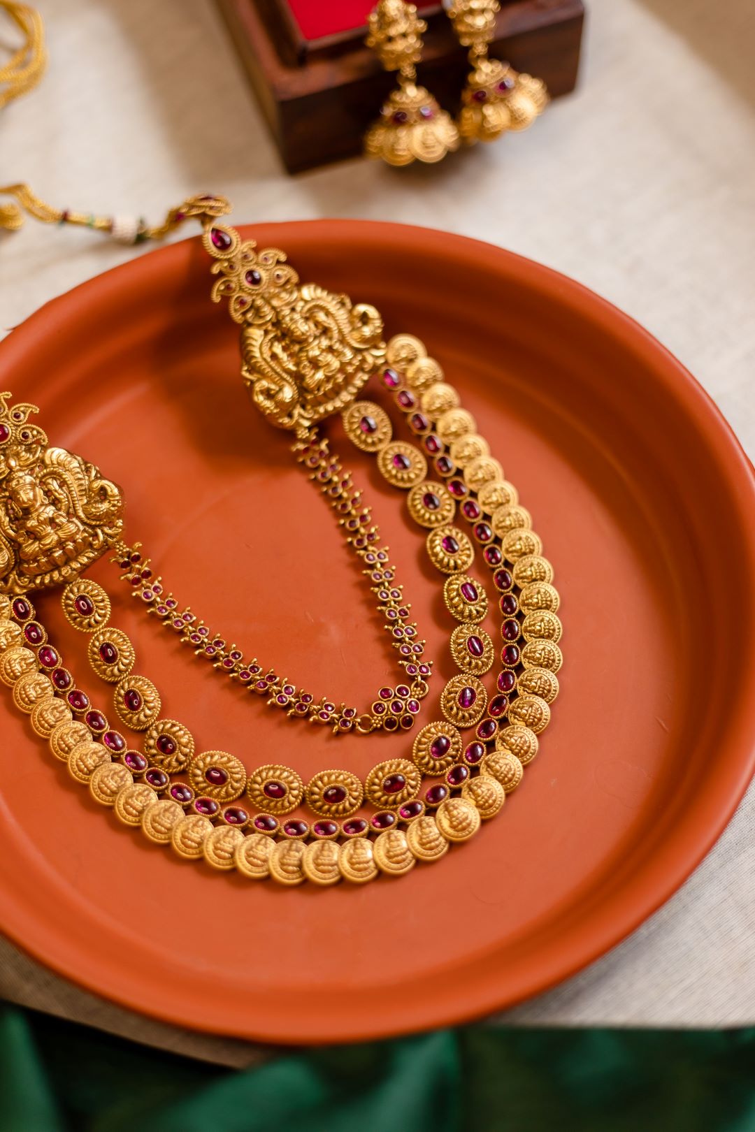3 layared big Lakshmi Dollar Haram With Jhumka