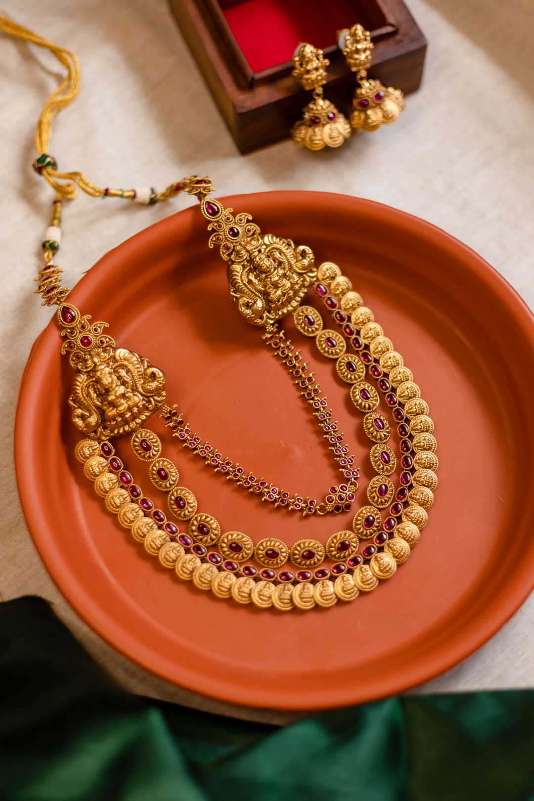 3 layared big Lakshmi Dollar Haram With Jhumka